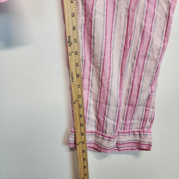 Victoria Secret Pink Metallic Stripe Pajama Set Size M Cotton Modal Blend Iconic - Picture 9 of 15